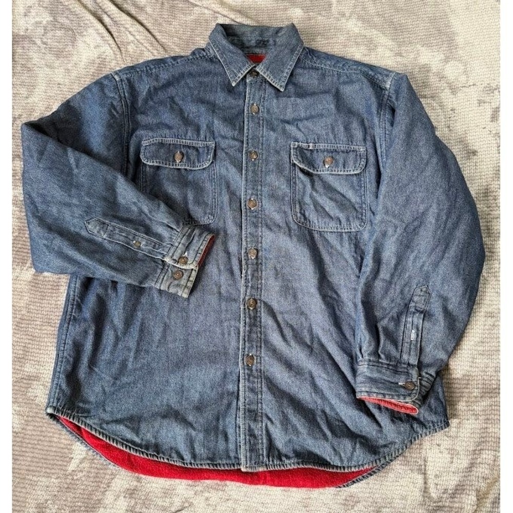 Vintage Puritan Denim Shirt Shacket Mens‎ XL Blue Fleece Lined Button Jacket